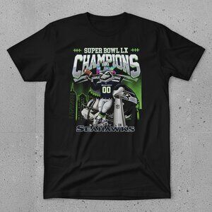 Seattle Seahawks Super Bowl LX Champions 2026 Mascot Black Graphic Tee